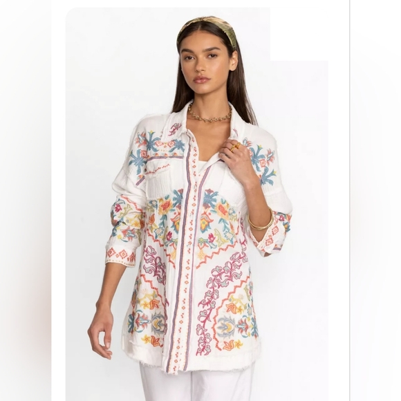 Johnny Was Toyah White Folkloric Cotton Blouse, Tunic, Boho, NWT M - Picture 1 of 7